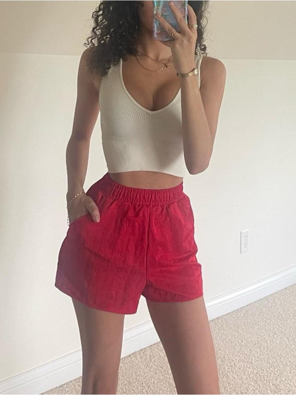 urban outfitters High-Rise Red Elastic-Waist Women’s Shorts